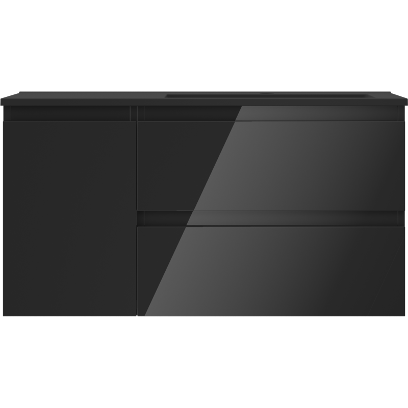 Mexen Orio vonios spintelė 90 cm su Otis dešine kriaukle, 2S, 1D, juoda blizgi/juoda matinė - 91A13-09047-3-BBFFF70-W18P71