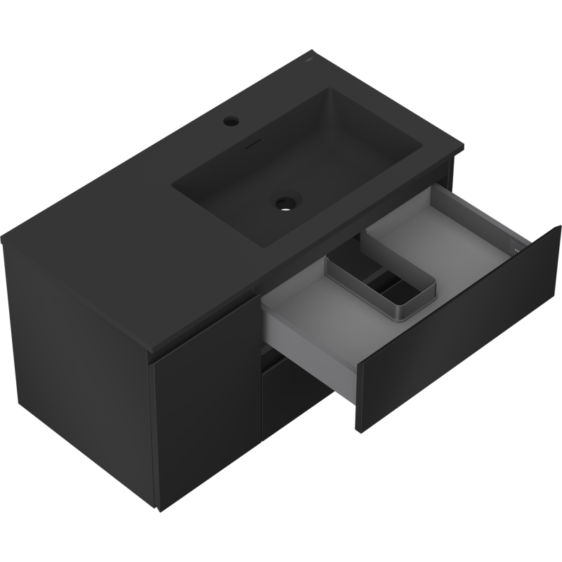 Mexen Orio vonios kambario spintelė 90 cm su praustuvu Otis dešinė, 2S, 1D, juoda matinė - 91A13-09047-3-BBFFF71-W18P71
