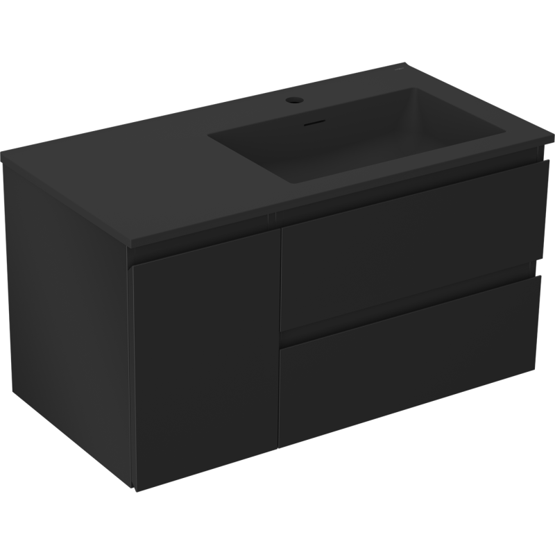 Mexen Orio vonios kambario spintelė 90 cm su praustuvu Otis dešinė, 2S, 1D, juoda matinė - 91A13-09047-3-BBFFF71-W18P71