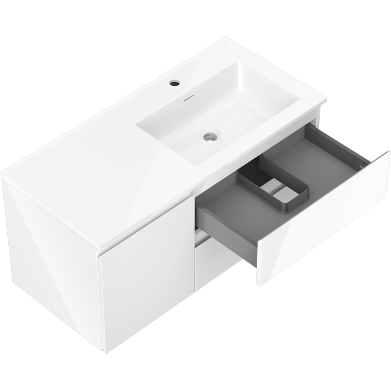 Mexen Orio vonios spintelė 100 cm su dešine Otis praustuve, 2S, 1D, balta blizgi - 91A13-10047-3-BBFFF00-W18P00