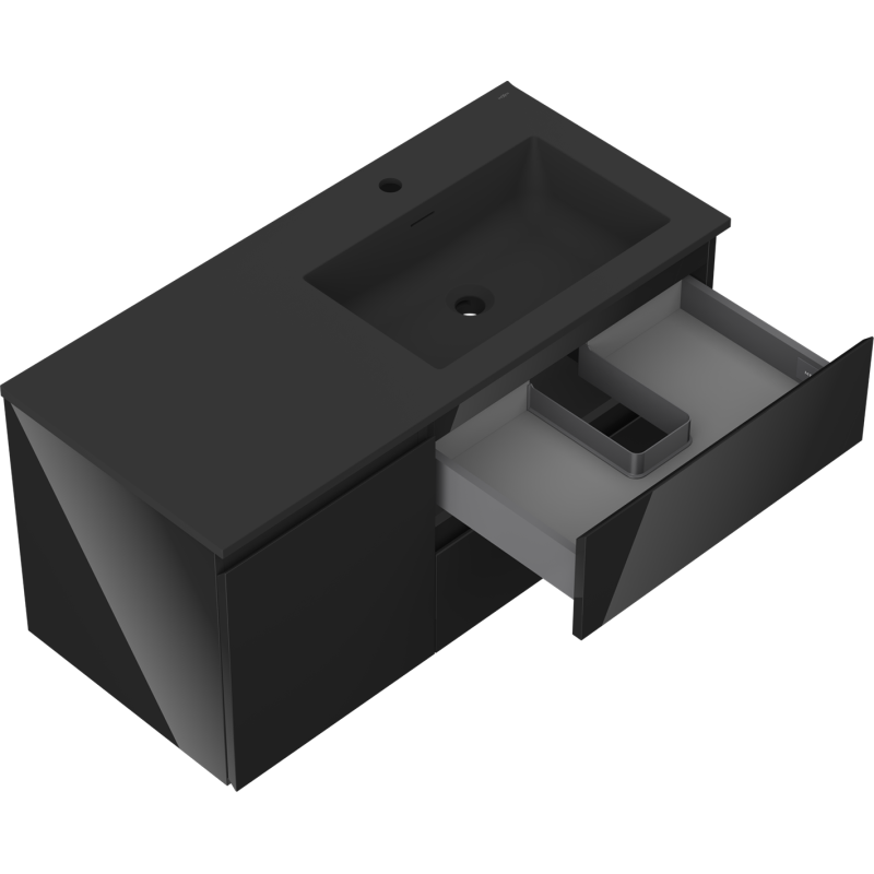 Mexen Orio 100 cm vonios spintelė su dešine Otis kriaukle, 2S, 1D, juodas blizgesys/juodas matinis