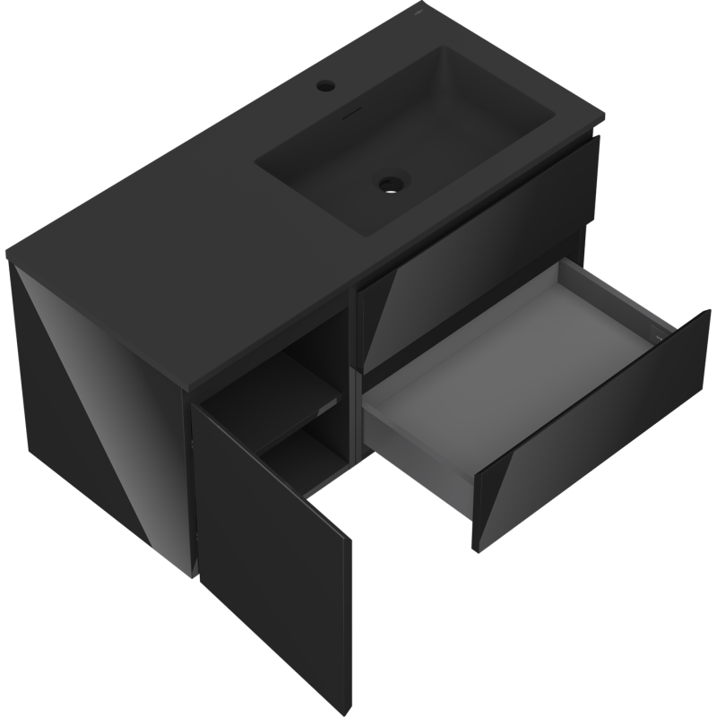 Mexen Orio 100 cm vonios spintelė su dešine Otis kriaukle, 2S, 1D, juodas blizgesys/juodas matinis