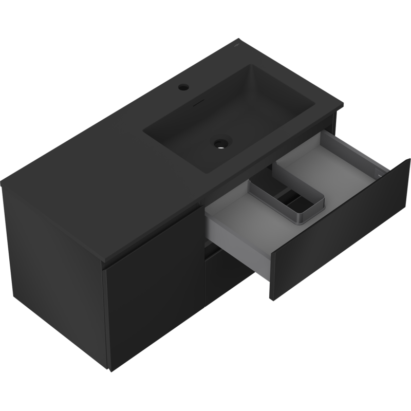 Mexen Orio vonios kambario spintėlė 100 cm su Otis praustuvu, dešinė, 2S, 1D, juoda matinė - 91A13-10047-3-BBFFF71-W18P71