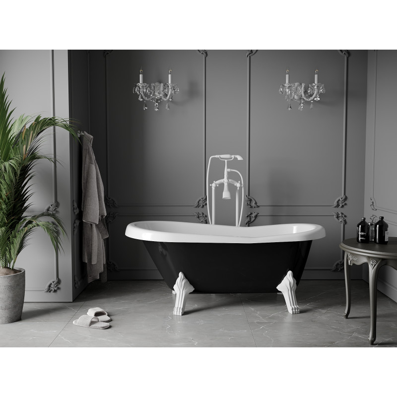 Mexen Retro laisvai stovinti vonia 150 x 73 cm, balta/juoda, baltos kojelės - 53251507375-20
