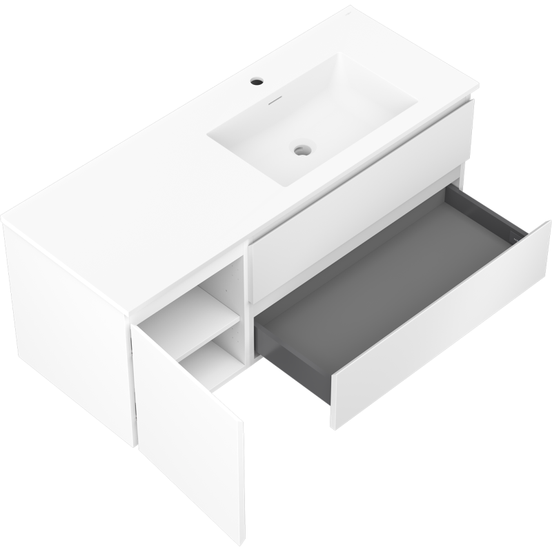 Mexen Orio vonios kambario spintelė 120 cm su dešiniuoju Otis kriaukle, 2S, 1D, balta matinė - 91A13-12047-3-BBFFF01-W18P01