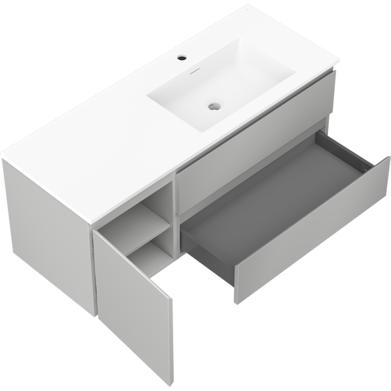 Mexen Orio vonios spintelė 120 cm su Otis kriaukle dešinėje, 2S, 1D, pilka matinė/balta matinė - 91A13-12047-3-BBFFF62-W18P01