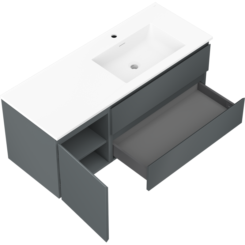 Mexen Orio Vonios spintelė 120 cm su kriaukle Otis dešinė, 2S, 1D, grafitas matinis/balta matinė - 91A13-12047-3-BBFFF66-W18P01