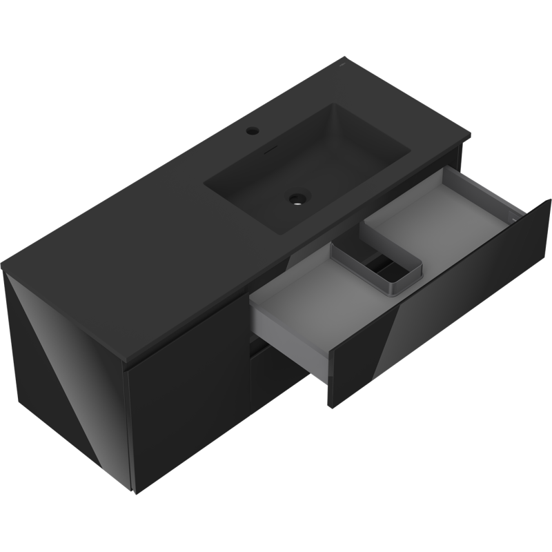 Mexen Orio vonios spintelė 120 cm su Otis dešinine kriaukle, 2S, 1D, juoda blizgi/juoda matinė - 91A13-12047-3-BBFFF70-W18P71