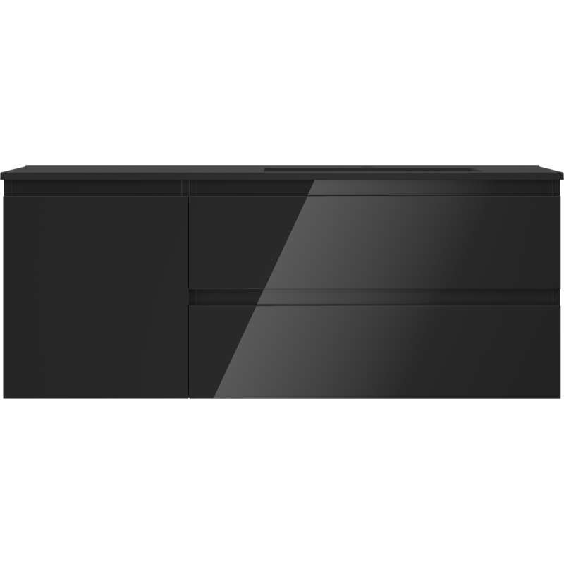 Mexen Orio vonios spintelė 120 cm su Otis dešinine kriaukle, 2S, 1D, juoda blizgi/juoda matinė - 91A13-12047-3-BBFFF70-W18P71