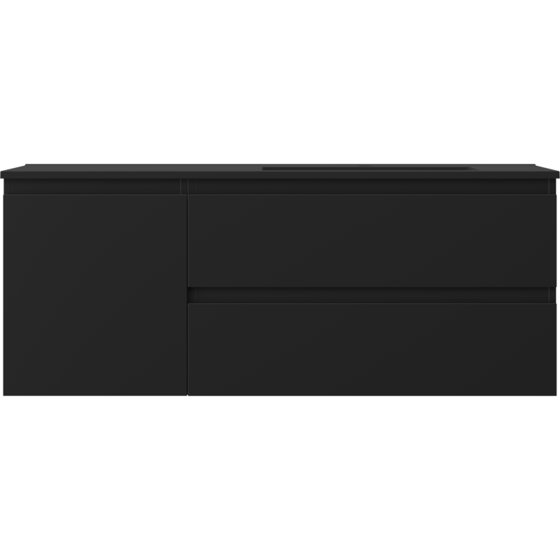 Mexen Orio vonios spintelė 120 cm su dešine Otis kriaukle, 2 stalčiai, 1 durys, juoda matinė - 91A13-12047-3-BBFFF71-W18P71