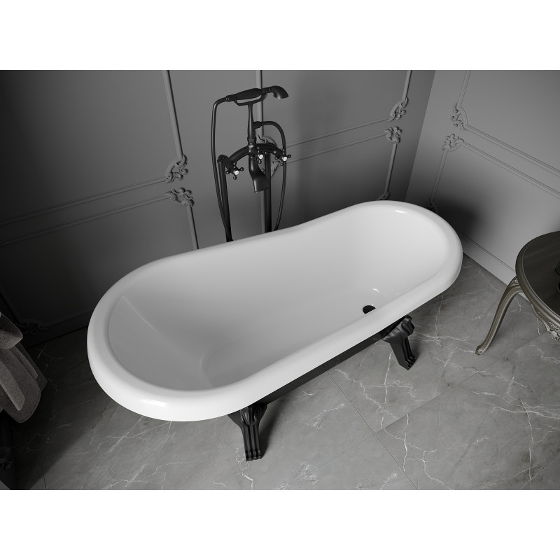 Mexen Retro laisvai stovinti vonia 150 x 73 cm, balta/juoda, juodos kojelės - 53251507375-70