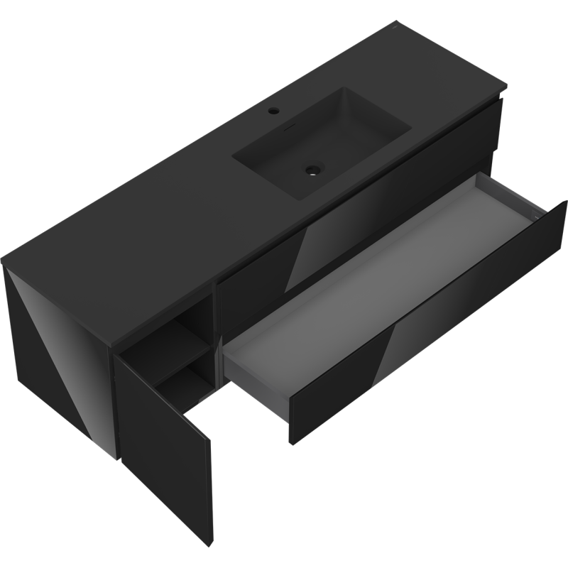 Mexen Orio vonios spintelė 160 cm su Otis dešiniojo kriaukle, 2S, 1D, juodas blizgus/juodas matinis