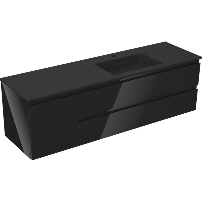 Mexen Orio vonios spintelė 160 cm su Otis dešiniojo kriaukle, 2S, 1D, juodas blizgus/juodas matinis