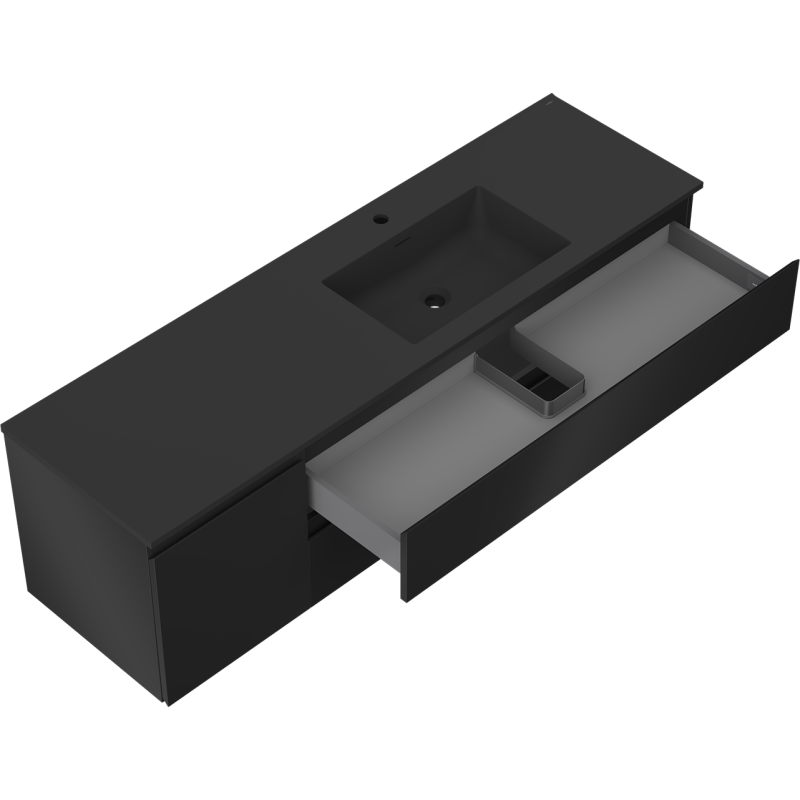 Mexen Orio vonios spintelė 160 cm su Otis dešine praustuve, 2S, 1D, juoda matinė - 91A13-16047-3-BBFFF71-W18P71