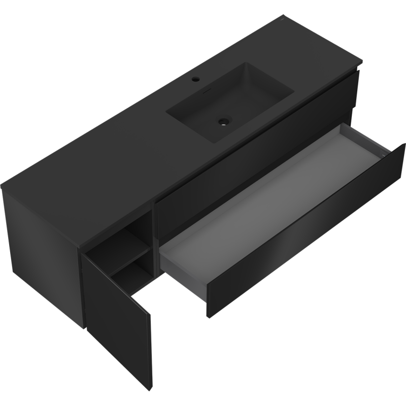 Mexen Orio vonios spintelė 160 cm su Otis dešine praustuve, 2S, 1D, juoda matinė - 91A13-16047-3-BBFFF71-W18P71