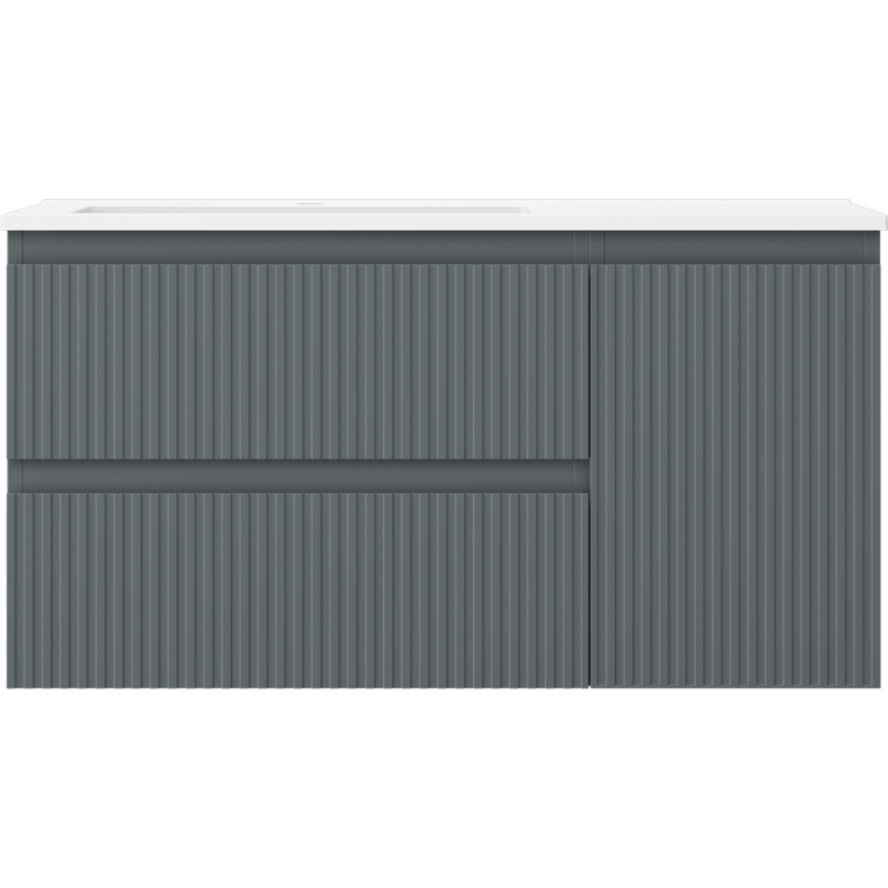 Mexen Rivel vonios spintelė 90 cm su kriaukle Otis kairinė, 2S, 1D, rifliuota, grafito matinė/balta matinė