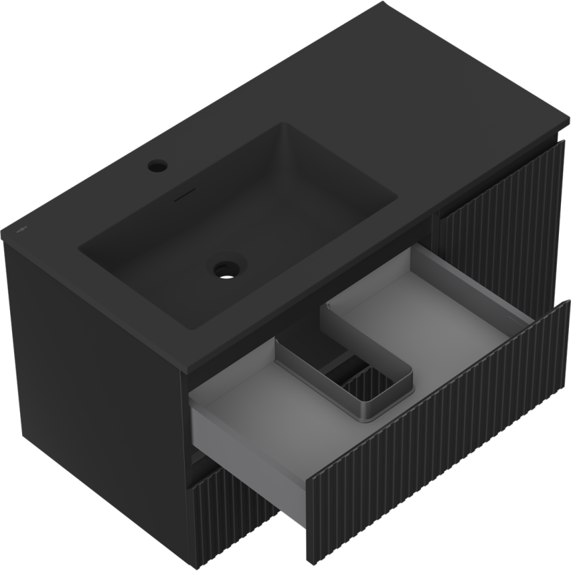 Mexen Rivel vonios spintelė 90 cm su dešine kriaukle Otis, 2S, 1D, grioveliais, juodas matinis - 91A23-09047-3-BBFFF71-W18L71