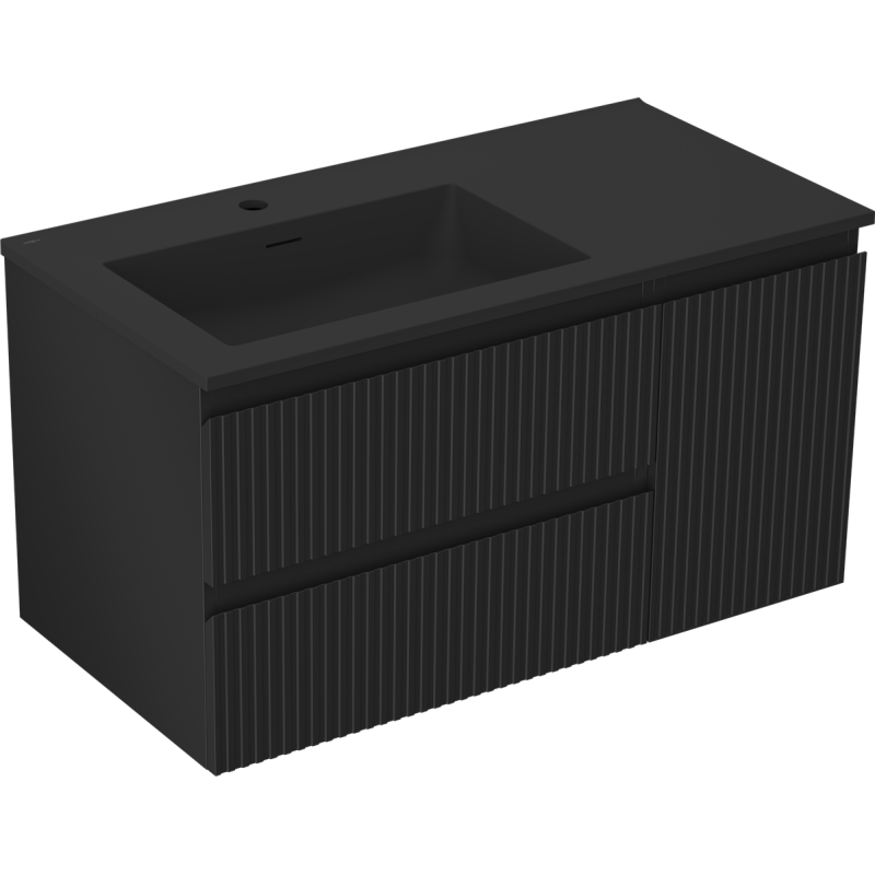 Mexen Rivel vonios spintelė 90 cm su dešine kriaukle Otis, 2S, 1D, grioveliais, juodas matinis - 91A23-09047-3-BBFFF71-W18L71