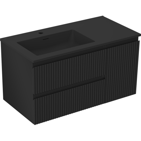 Mexen Rivel vonios spintelė 90 cm su dešine kriaukle Otis, 2S, 1D, grioveliais, juodas matinis - 91A23-09047-3-BBFFF71-W18L71