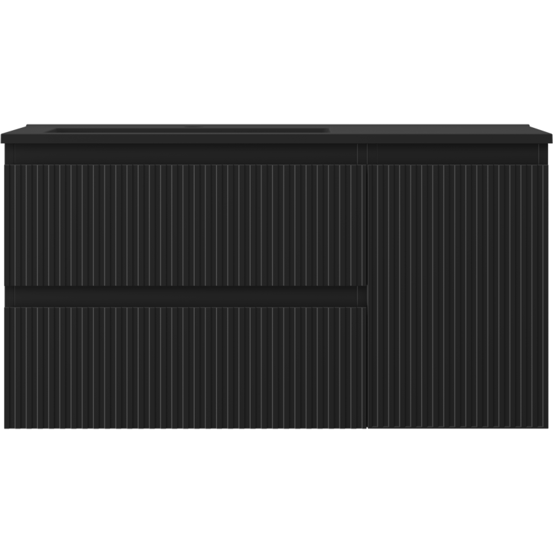 Mexen Rivel vonios spintelė 90 cm su dešine kriaukle Otis, 2S, 1D, grioveliais, juodas matinis - 91A23-09047-3-BBFFF71-W18L71