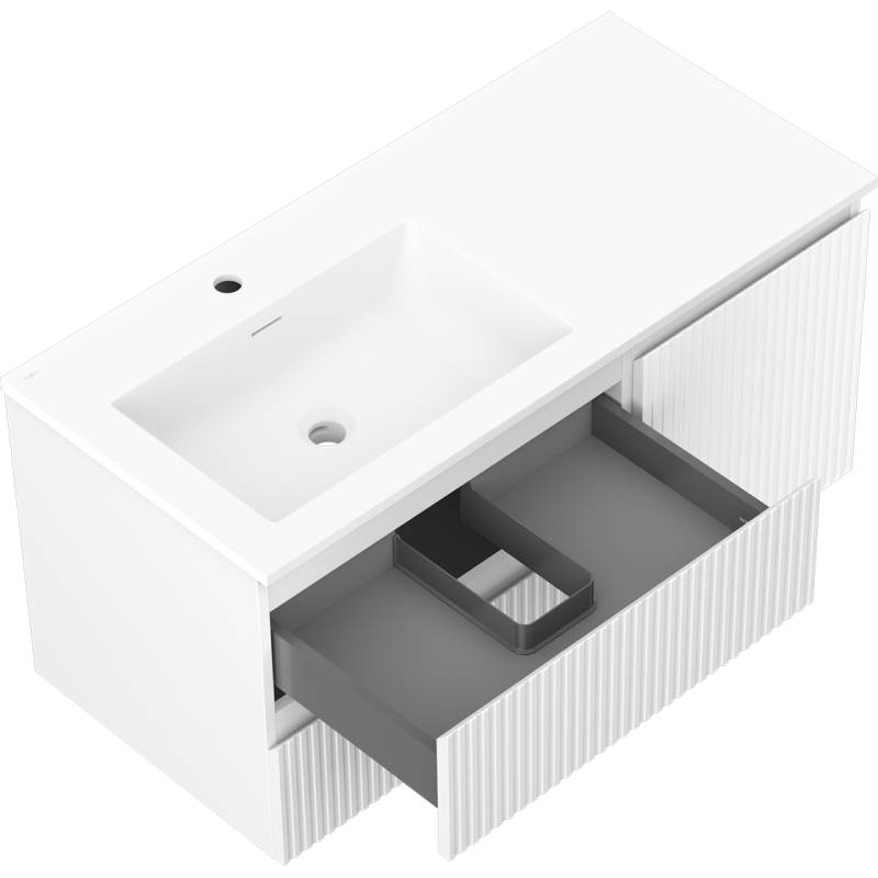 Mexen Rivel vonios spintelė 100 cm su Otis kairiojo šono kriaukle, 2S, 1D, rifliuota, balta mat - 91A23-10047-3-BBFFF01-W18L01