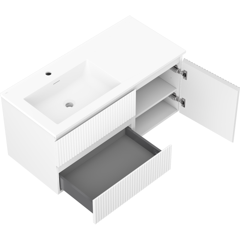 Mexen Rivel vonios spintelė 100 cm su Otis kairiojo šono kriaukle, 2S, 1D, rifliuota, balta mat - 91A23-10047-3-BBFFF01-W18L01