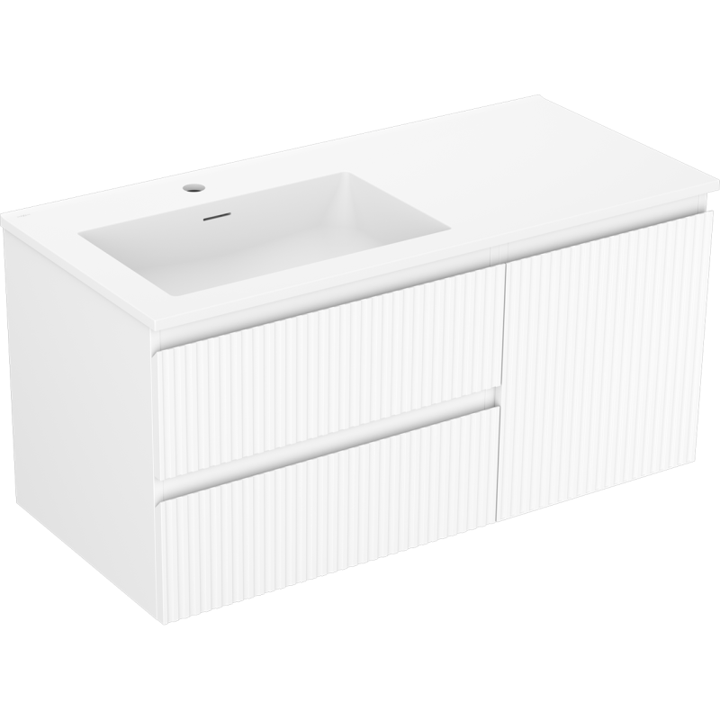 Mexen Rivel vonios spintelė 100 cm su Otis kairiojo šono kriaukle, 2S, 1D, rifliuota, balta mat - 91A23-10047-3-BBFFF01-W18L01