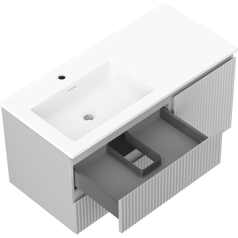 Mexen Rivel vonios spintelė 100 cm su praustuvu Otis kairė, 2S, 1D, rantuota, pilka matinė/balta matinė