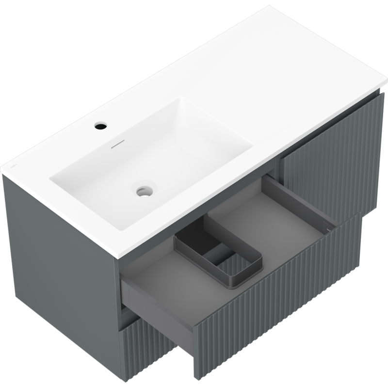 Mexen Rivel vonios spintelė 100 cm su kriaukle Otis kairė, 2S, 1D, grioveliai, grafitas/balta matinė