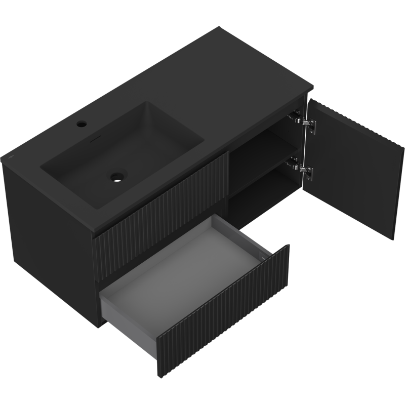 Mexen Rivel vonios spintelė 100 cm su kairės pusės Otis kriaukle, 2S, 1D, rifliuota, juoda matinė - 91A23-10047-3-BBFFF71-W18L71
