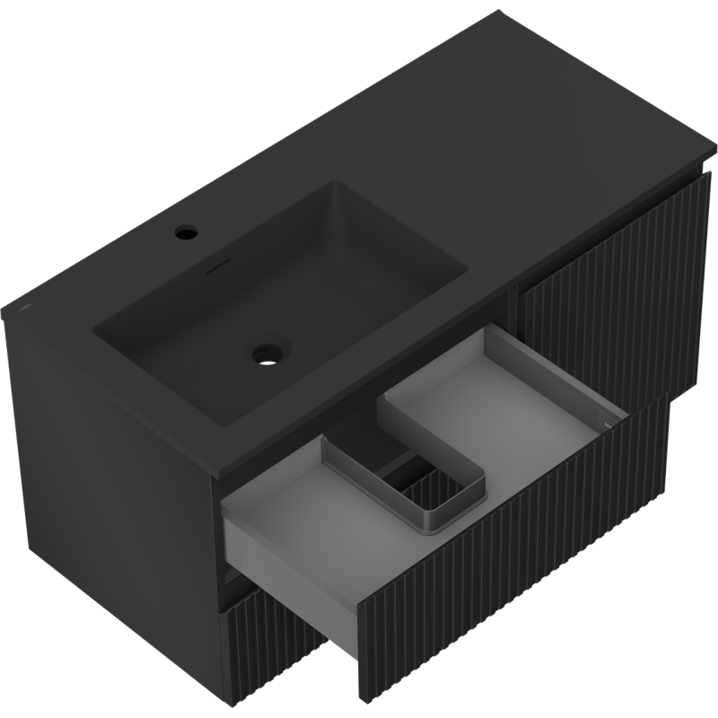 Mexen Rivel vonios spintelė 100 cm su kairės pusės Otis kriaukle, 2S, 1D, rifliuota, juoda matinė - 91A23-10047-3-BBFFF71-W18L71