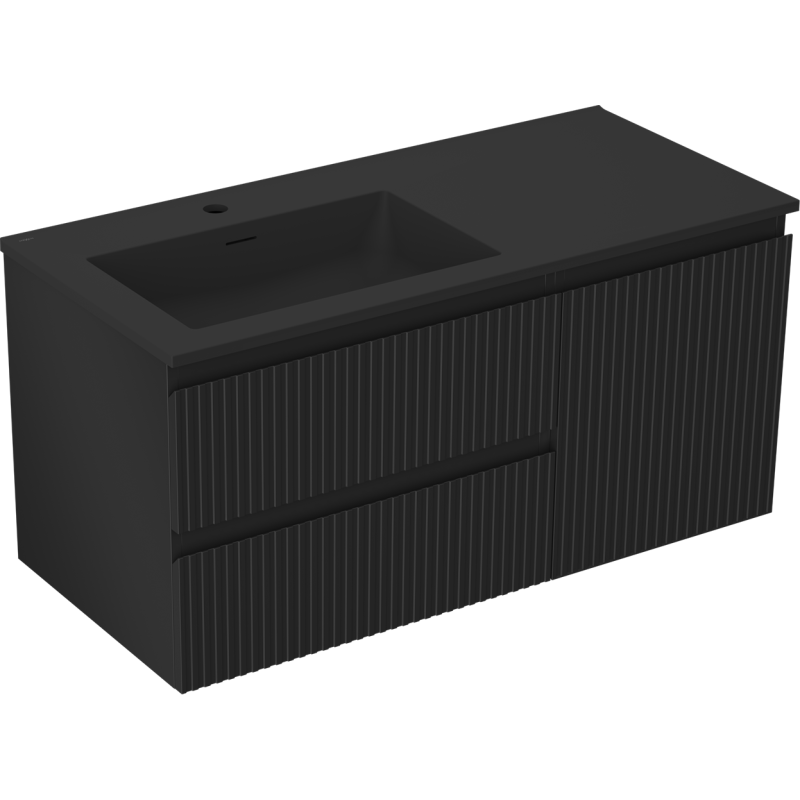 Mexen Rivel vonios spintelė 100 cm su kairės pusės Otis kriaukle, 2S, 1D, rifliuota, juoda matinė - 91A23-10047-3-BBFFF71-W18L71