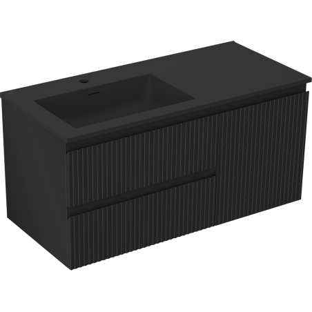 Mexen Rivel vonios spintelė 100 cm su kairės pusės Otis kriaukle, 2S, 1D, rifliuota, juoda matinė - 91A23-10047-3-BBFFF71-W18L71