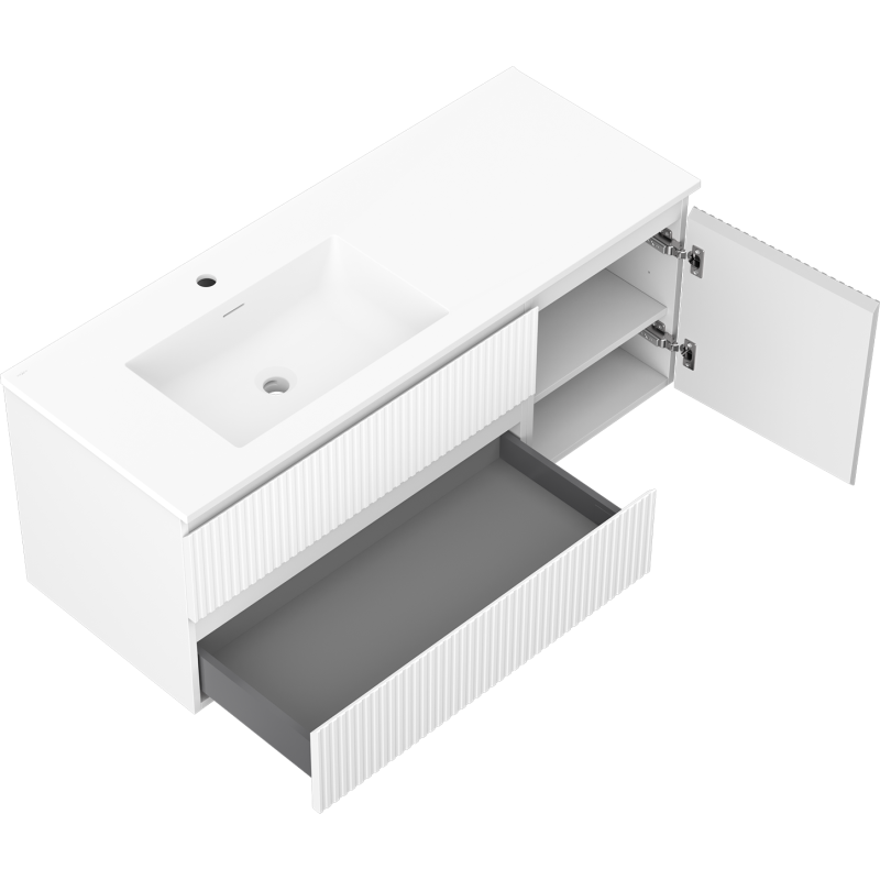 Mexen Rivel vonios spintelė 120 cm su kairine plautuve Otis, 2S, 1D, rifliuota, balta matinė - 91A23-12047-3-BBFFF01-W18L01