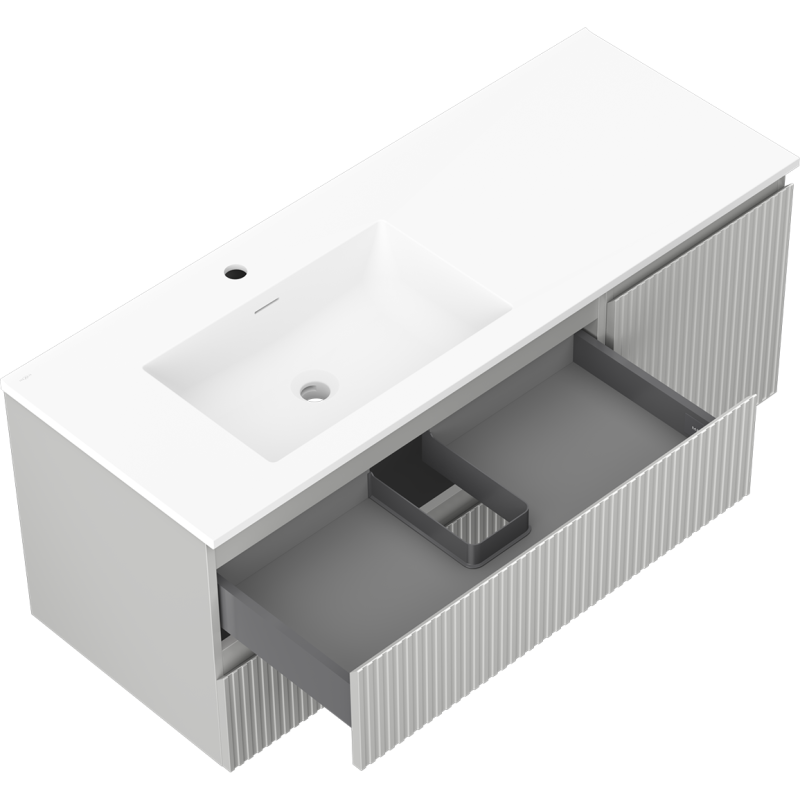 Mexen Rivel vonios spintelė 120 cm su kriaukle Otis kairė, 2S, 1D, rifliuota, pilka matinė/balta matinė