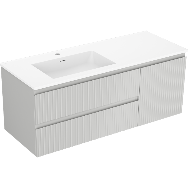 Mexen Rivel vonios spintelė 120 cm su kriaukle Otis kairė, 2S, 1D, rifliuota, pilka matinė/balta matinė