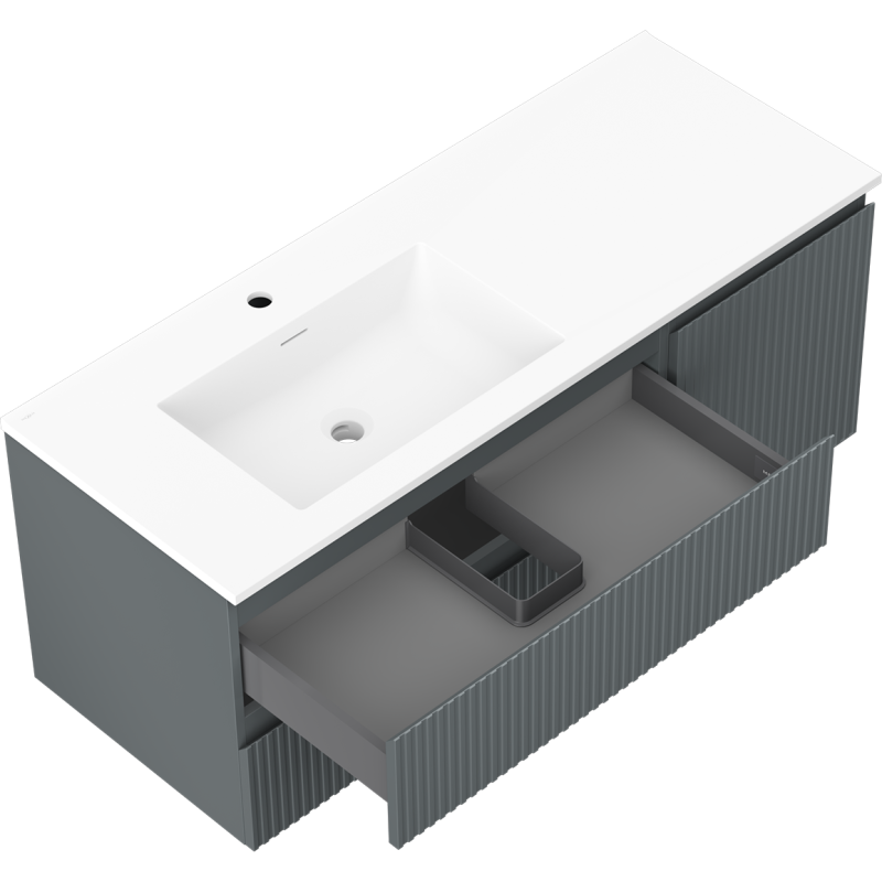 Mexen Rivel vonios spintelė 120 cm su Otis kairine kriaukle, 2S, 1D, rantuota, grafito/balta matinė