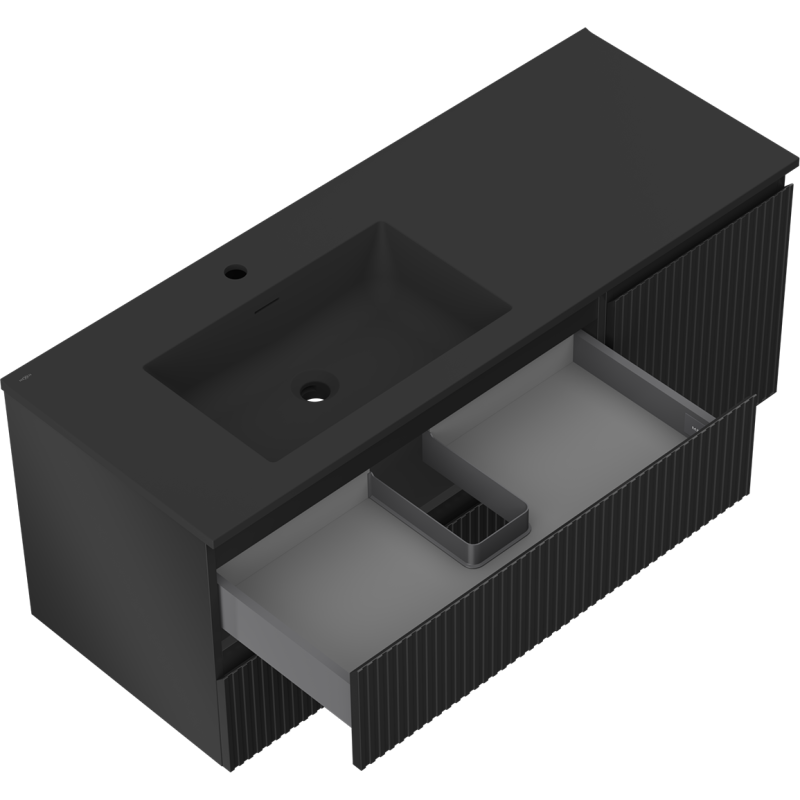 Mexen Rivel vonios spintelė 120 cm su Otis kairiuoju praustuvu, 2S, 1D, rifliuota, juoda matė - 91A23-12047-3-BBFFF71-W18L71