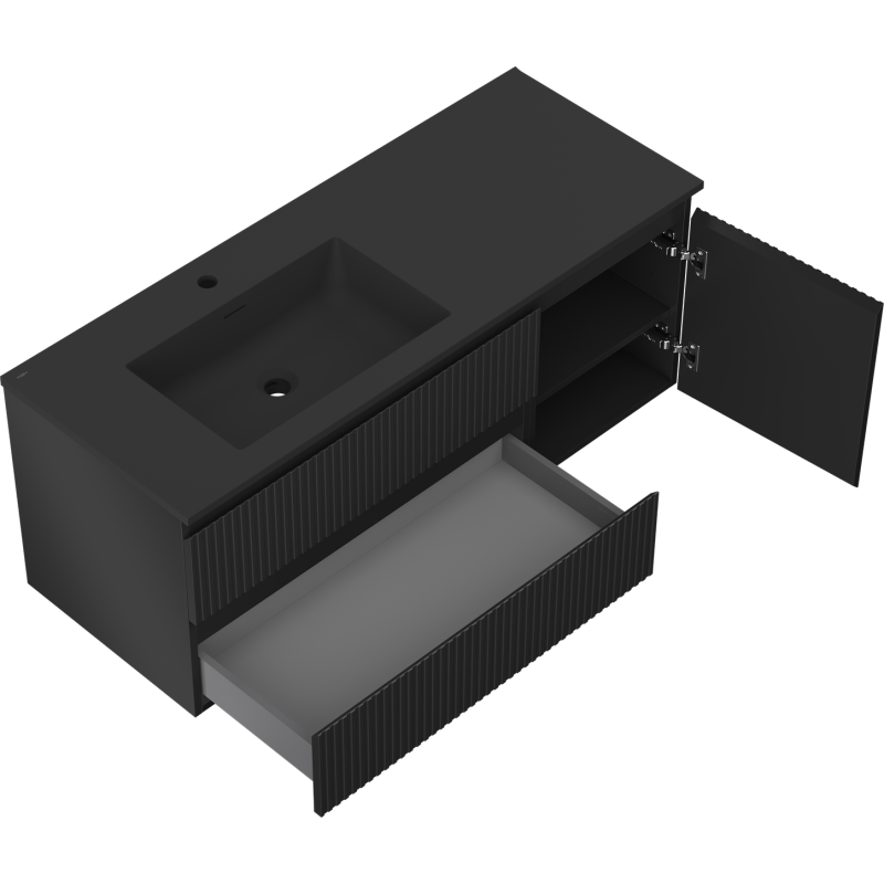 Mexen Rivel vonios spintelė 120 cm su Otis kairiuoju praustuvu, 2S, 1D, rifliuota, juoda matė - 91A23-12047-3-BBFFF71-W18L71