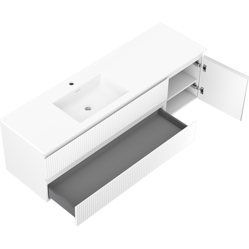 Mexen Rivel vonios spintelė 160 cm su kairiuoju Otis kriaukle, 2S, 1D, banguotas, baltas matinis - 91A23-16047-3-BBFFF01-W18L01