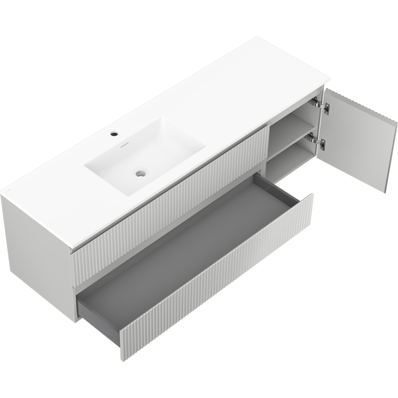 Mexen Rivel vonios spintelė Otis 160 cm su kairiąja kriaukle, 2S, 1D, grioveliais, pilka matinė/balta matinė