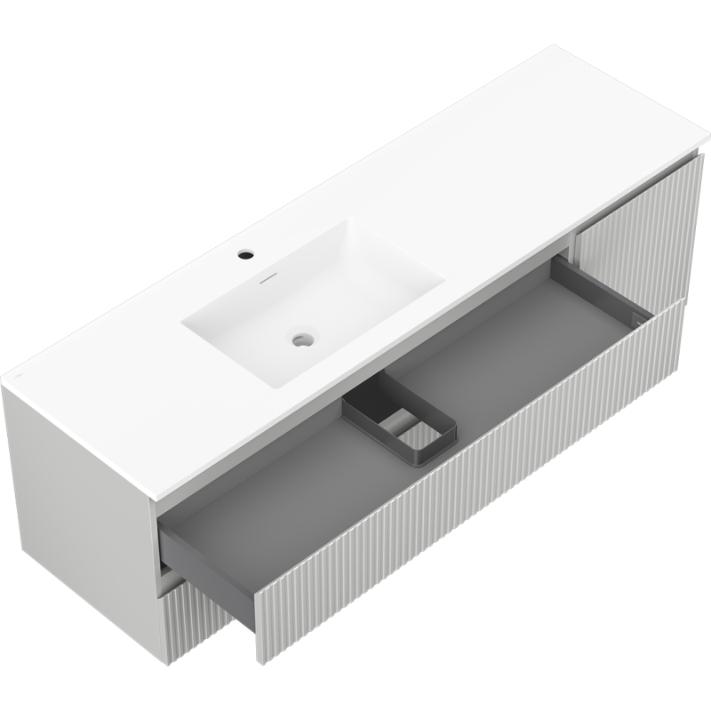 Mexen Rivel vonios spintelė Otis 160 cm su kairiąja kriaukle, 2S, 1D, grioveliais, pilka matinė/balta matinė