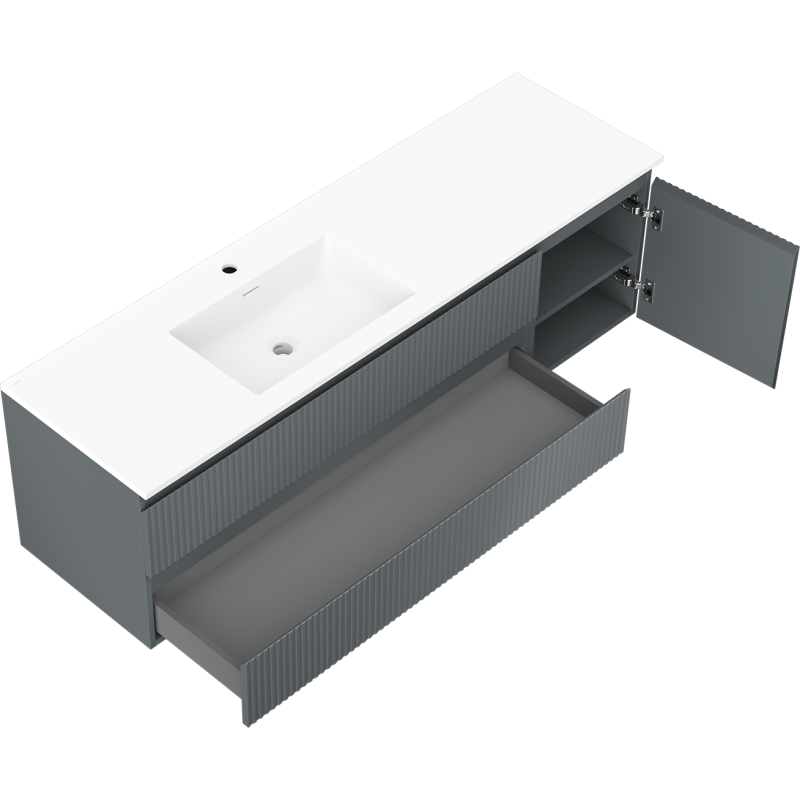 Mexen Rivel vonios spintelė 160 cm su Otis kairinėje, 2S, 1D, grublėta, grafito/balta matinė kriaukle