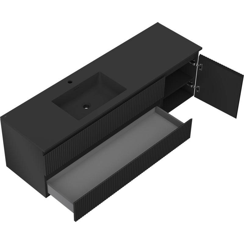 Mexen Rivel vonios spintelė 160 cm su kriaukle Otis kairė, 2S, 1D, rifliuota, juoda matinė - 91A23-16047-3-BBFFF71-W18L71