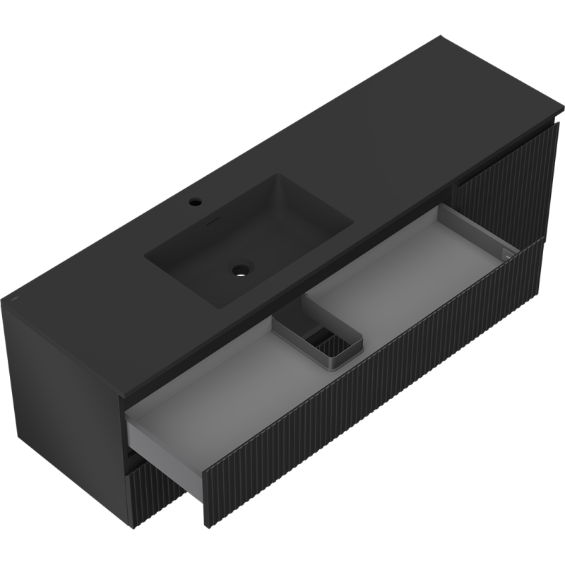 Mexen Rivel vonios spintelė 160 cm su kriaukle Otis kairė, 2S, 1D, rifliuota, juoda matinė - 91A23-16047-3-BBFFF71-W18L71