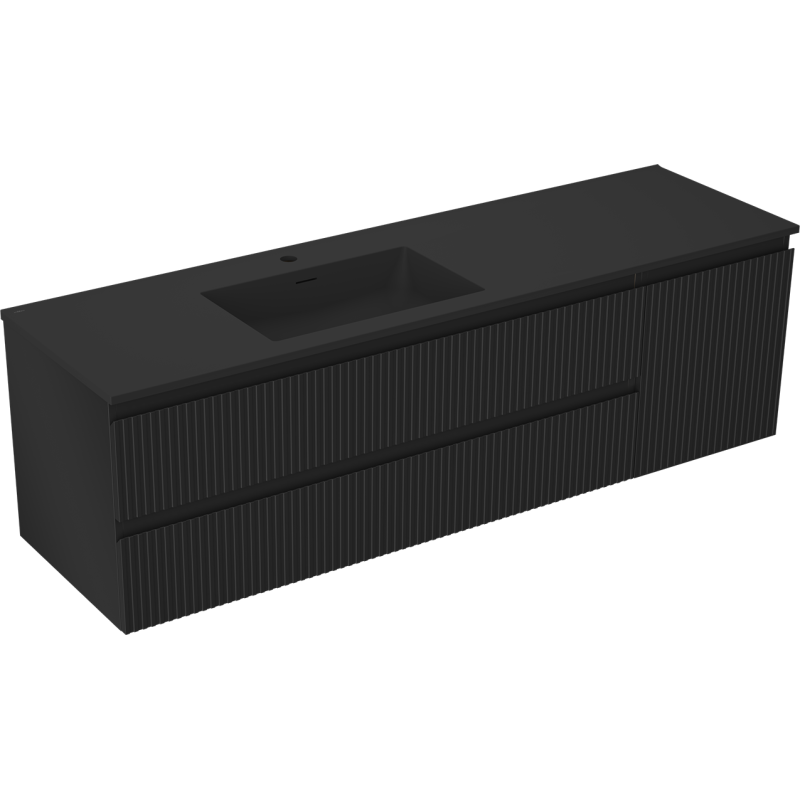 Mexen Rivel vonios spintelė 160 cm su kriaukle Otis kairė, 2S, 1D, rifliuota, juoda matinė - 91A23-16047-3-BBFFF71-W18L71