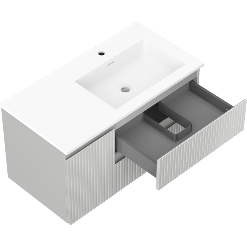 Mexen Rivel vonios spintelė 90 cm su Otis dešiniuoju praustuvu, 2S, 1D, grioveliu, pilka matinė/balta matinė