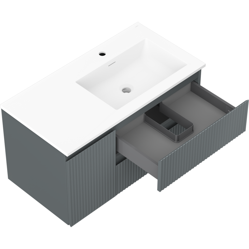 Mexen Rivel vonios spintelė 90 cm su dešine Otis kriaukle, 2S, 1D, grioveliais, grafito/balta matinė