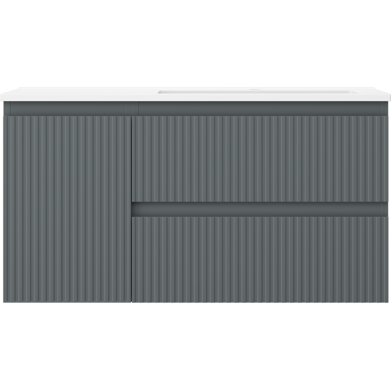 Mexen Rivel vonios spintelė 90 cm su dešine Otis kriaukle, 2S, 1D, grioveliais, grafito/balta matinė