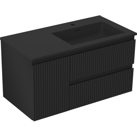 Mexen Rivel vonios spintelė 90 cm su Otis dešiniu praustuvu, 2S, 1D, grublėta, juoda matinė - 91A23-09047-3-BBFFF71-W18P71